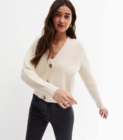 New Look Cream Ribbed Knit Button Cardigan